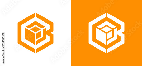 Vector logo of a hexagon geometric letter b in orange and white for branding and graphic identity, suitable for modern businesses.