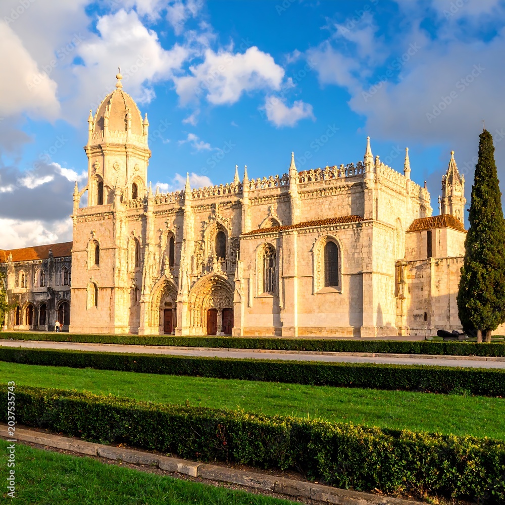 Fototapeta premium A large, ornate church with a well-manicured lawn