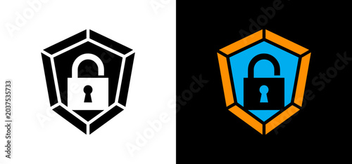 Two protective lock icons for digital protection websites, cybersecurity companies, or online security service providers. Technology business graphics.