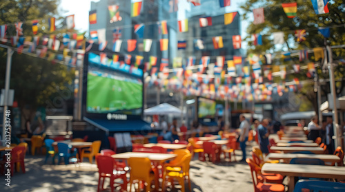 Outdoor Fan Zone with Large Screen and International Flags