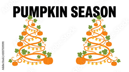 Schilderij op canvas Pumpkin Season Design: Festive decorative elements featuring pumpkins, vines, and lights, proclaiming Pumpkin Season in bold text, perfect for autumn themes
