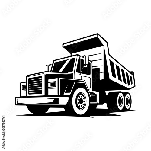 Foto A high-contrast black and white vector illustration of a heavy-duty tipper truck