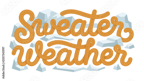 Obraz na płótnie Sweater Weather Typography: Hand-drawn lettering spells out Sweater Weather with an artistic flair, set against a backdrop of stylized ice and snow formations, evoking a cozy winter atmosphere