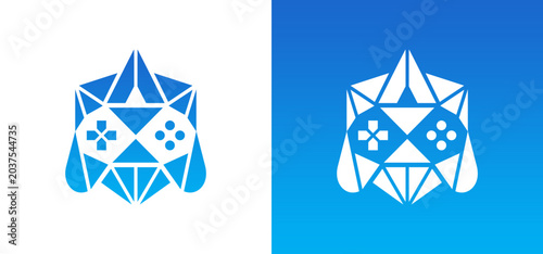 Abstract geometric gaming controller logo design with controller geometric triangle abstract joystick electronic technology entertainment branding identity template creative professional