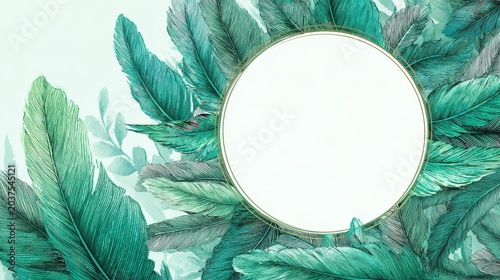 Nature-inspired feather frame around a blank postcard panel