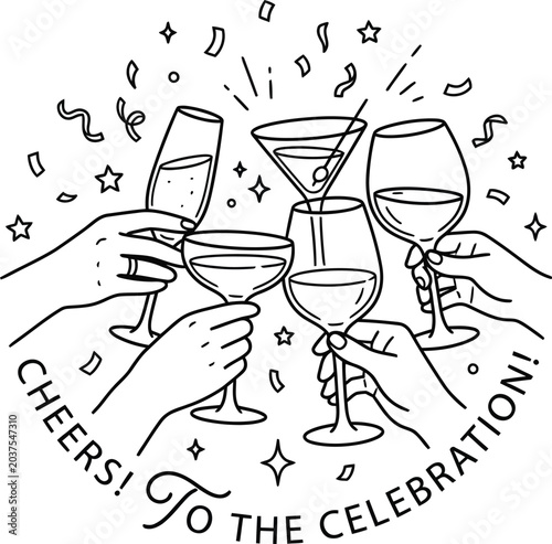A Celebration Toast with Glasses and Hands