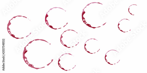 Foto Wine ring stains ten circular marks on a white background