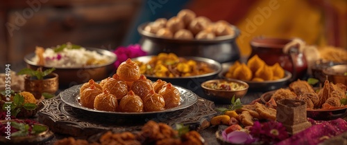 A rich display of Kerala culinary delights with syrupy Jilebi sweets