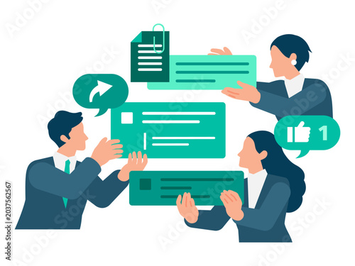 Quadro su tela Modern business professionals reacting with thumbs up gestures in chat channel t