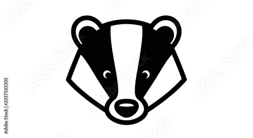 Stylized Badger Face Icon, Black and White Minimalist Design, Animal Logo