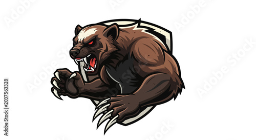 Konstfotografi Fierce Wolverine Mascot Logo, Aggressive Animal Illustration, Sports Team Emblem