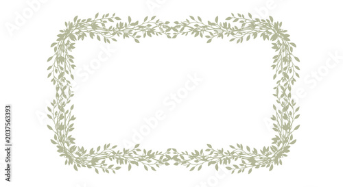 Elegant Leafy Rectangle Border, Botanical Frame, Organic Design, Vintage Style, Isolated on White
