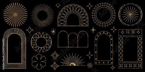 Billede på lærred Gold Decorative Frames Collection Geometric Vector Illustration On Black