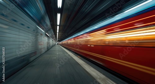 Abstract motion blur of a high speed train tunnel background