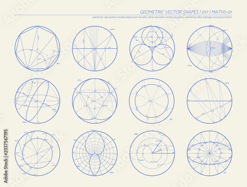 Obraz na płótnie Set of Mathematical Diagrams Geometric Blueprint Line Art