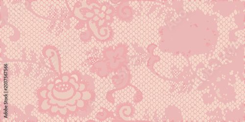 Fotografi Pink lace pattern with floral ornament and delicate texture