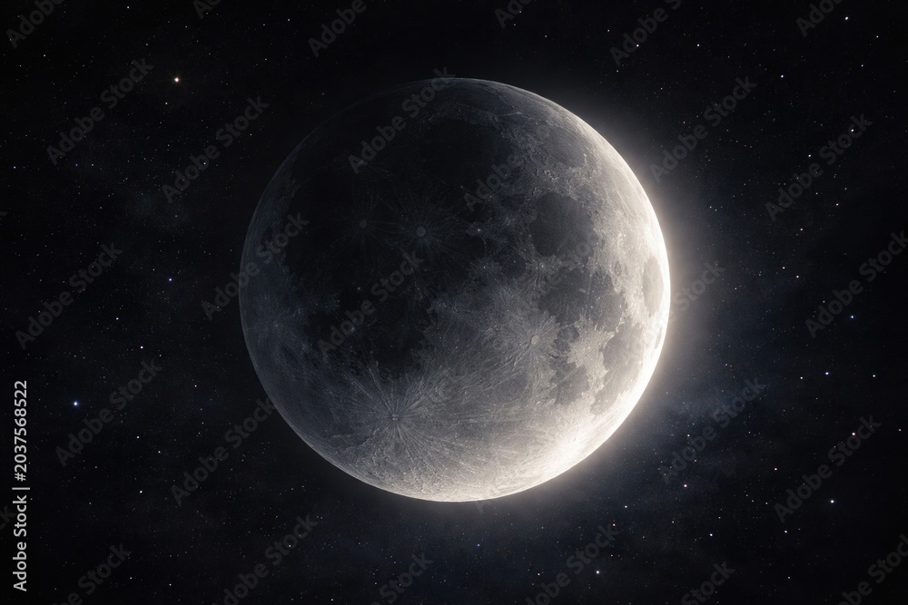Obraz premium Moon in crescent stage with incomplete illumination