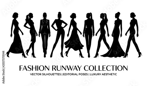 Photos Trendy fashion girls silhouette vector bundle top model runway illustration desi
