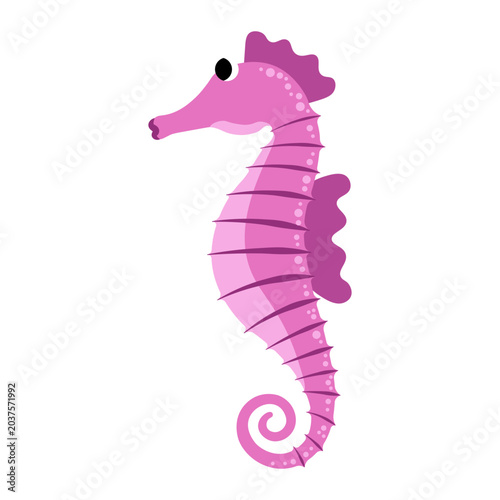 Sea horse flat illustration. Isolated cute seahorse element purple color. Minimal hand drawn clipart for design, artwork, crafts and more.
