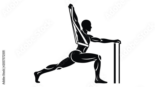 Schilderij op canvas Vector graphic illustration Black silhouette of a person doing yoga with a strap