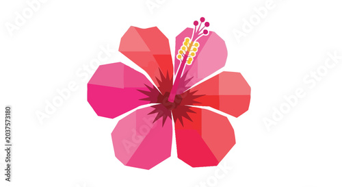 Geometric low poly hibiscus flower illustration.