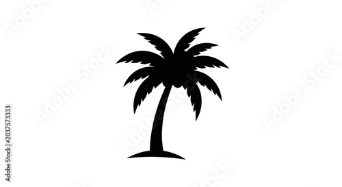 Black silhouette of a tropical palm tree isolated on white background.