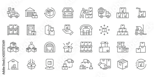 Photos Warehouse delivery icons in line design