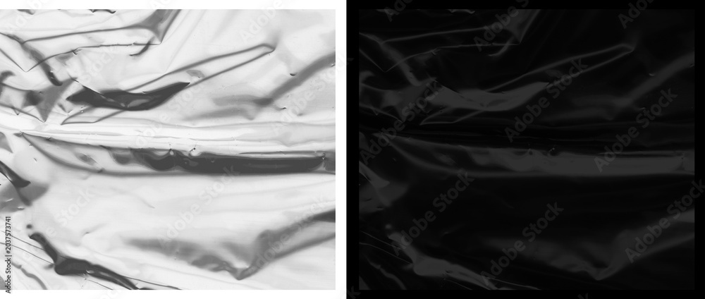 Фотография Crumpled plastic texture background, glossy wrinkled cellophane wrap surface, ab