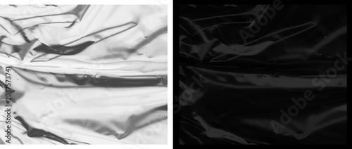 фотографія Crumpled plastic texture background, glossy wrinkled cellophane wrap surface, ab