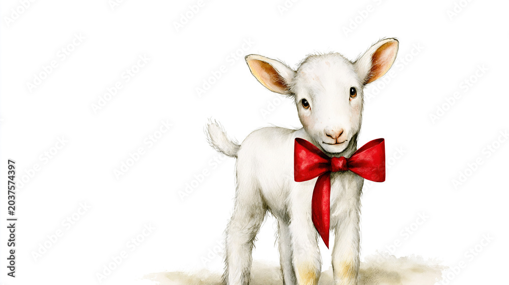 Fototapeta premium Young Goat Wearing a Red Bow Tie