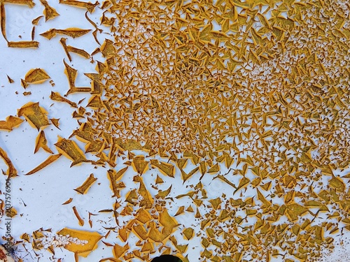 Yellow Peeling Paint Texture on White Surface Abstract Grunge Background