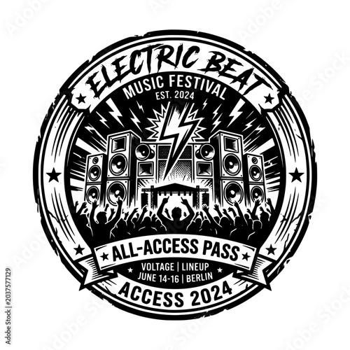 Music festival badge silhouette vector icon graphic