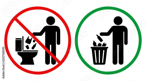 Tableau sur toile Do not flush trash, proper disposal toilet waste