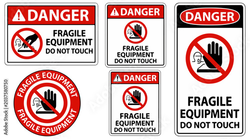 Konstfotografi Set of fragile equipment warning signs with danger labels