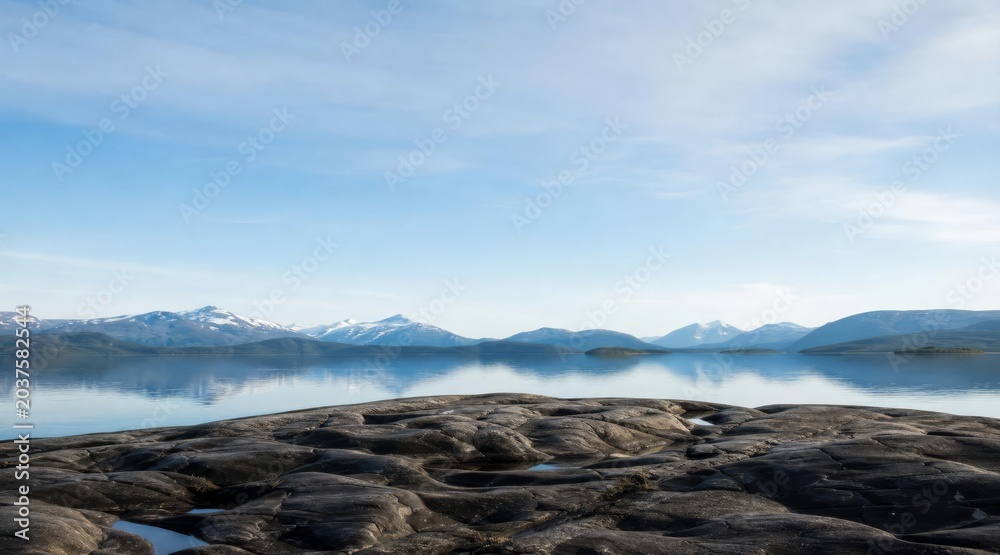 Fototapeta premium Rocky northern lake landscape with copy space