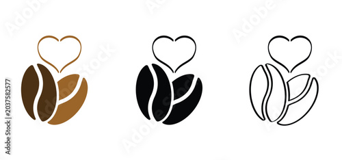 Photos Roasted coffee beans and love heart icon
