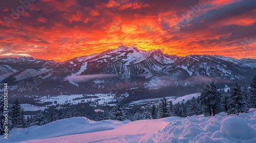 Breathtaking Mountain Landscape Video Under Vibrant Orange Afternoon Sky
