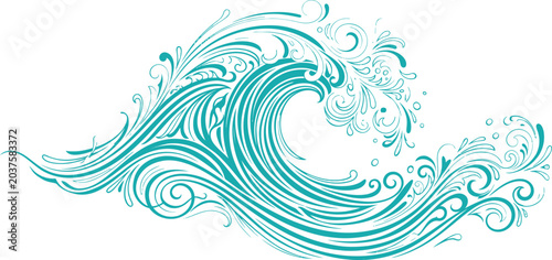 Фотография Stylized turquoise water wave illustration with turquoise illustration stylized