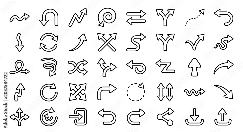 Fototapeta premium Set of various handdrawn arrow icons isolated on white background