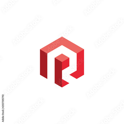 Geometric red letter r cube logo icon with abstract shape and modern design