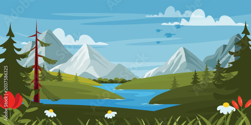 Schilderij op canvas Vector illustration of a magical mountain landscape