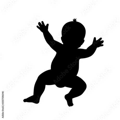 vector silhouette of a small children crying isolated on white background