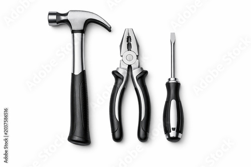 Essential Hand Tools on White Background