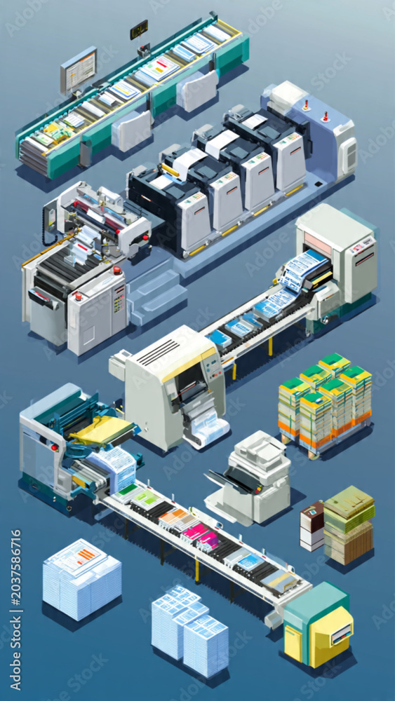Fototapeta premium Automated warehouse with robotic conveyor systems and storage units in a high-tech logistics facility