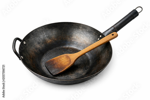 Traditional Wok with Wooden Spatula