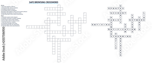 Teen Safe Browsing Crossword Worksheet for Digital Citizenship Technology Class