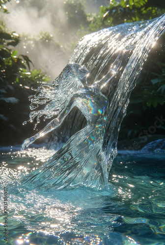 Water Figure Emerging from Waterfall