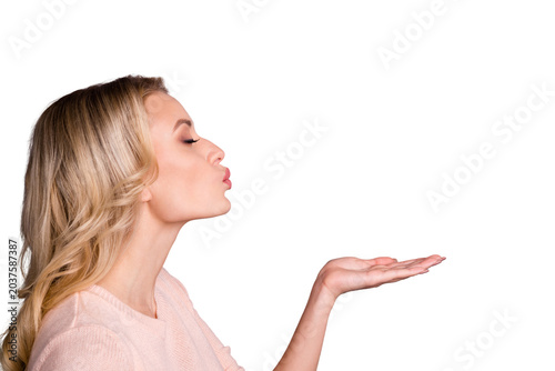 Foto Close-up profile side view portrait of her she nice-looking attractive shine lov