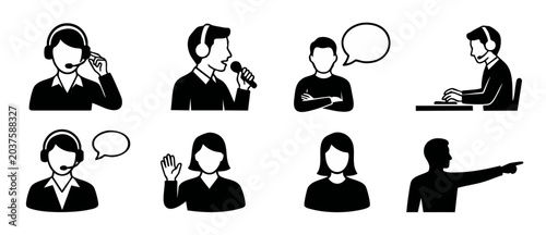 Foto Call center agent avatar icons for customer service support, telemarketing helpl