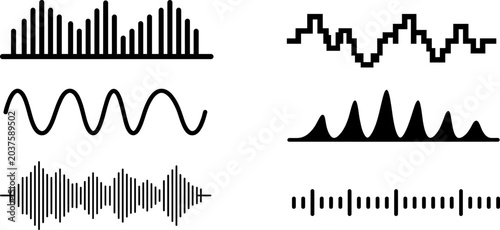 Bilde på lerret Waveform illustrations set audio signals sound waves and digital data visualizat